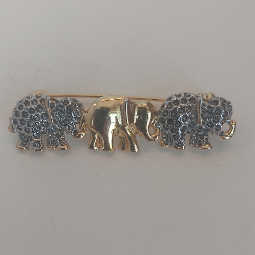 SOLD: Trio of Elephants Two-Tone Textured Vintage Brooch